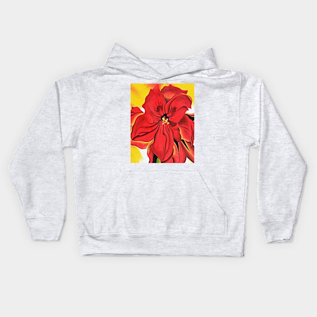 Georgia O'Keeffe Red Amaryllis Art Print Enlarged Flowers American Modernism Kids Hoodie by ZiggyPrint